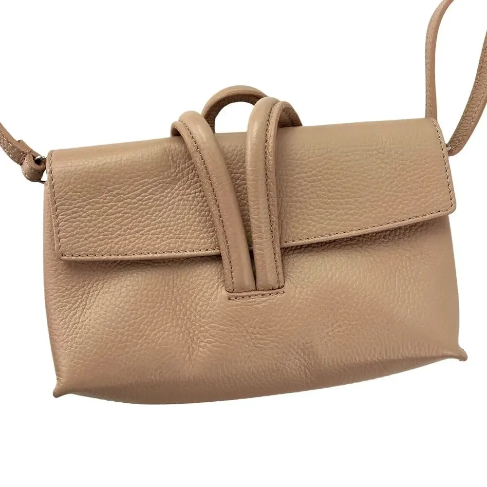 Borse in Pelle Beige Nude Leather Crossbody Knot Loop Clutch Purse Handbag OS